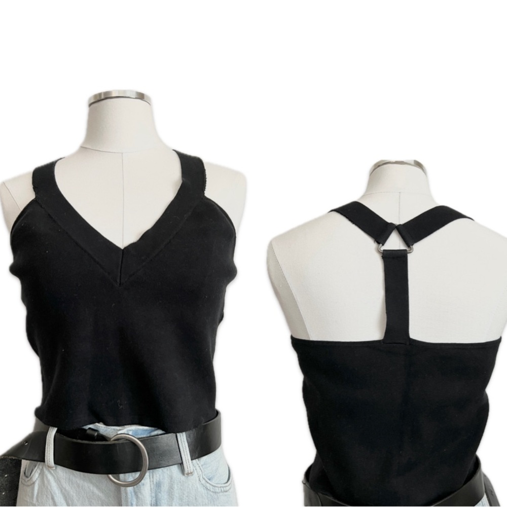 express | 90s vibes black goth grunge halter cutout fitted crop tank top | sz l